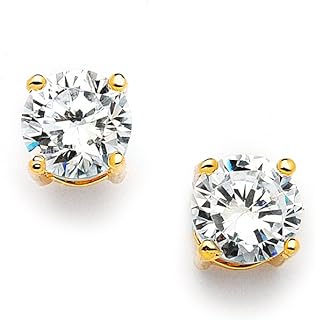 Mariell Cubic Zirconia Crystal Gold Stud Earrings, 2 Carat Round CZ Solitaire, Imitation Diamond Earrings
