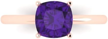 2.0 ct Cushion Cut Natural Amethyst Engagement Ring in 14K Rose Gold for Your Special Someone - Elegantly Designed for Memorable Moments