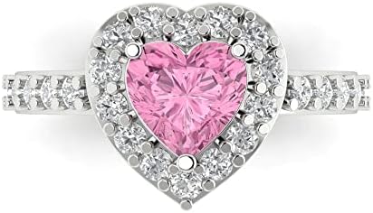 Clara Pucci 2.03 ct Heart Cut Simulated Pink Diamond 14k White Gold Halo Solitaire W/Accents anniversary Wedding Engagement Ring