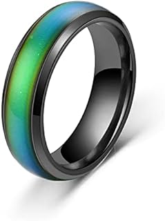 Stainless Steel Temperature Changing Color Mood Rings Unisex Sensitive Emotion Ring Wedding Men Women, Temperature Change Color Heartbeat ECG Engagement Ring