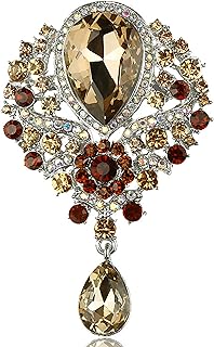 Gyn&Joy Women's Vintage Style Austrian Crystal Flower Teardrop Gorgeous Brooch Pin