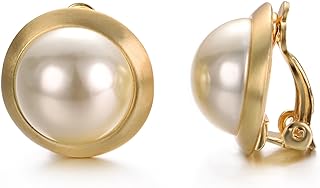 Yoursfs Faux Pearl Clip on Earrings for Women 18k Gold Plated Fashion Lady Clip-On Earrings Non Pierced Ears Jewelry
