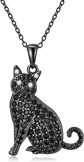 Sterling Silver Cat Pendant Necklace with Cable Chain and Cubic Zirconia Gem for Women and Girls - 13 Unique Cat Breed Designs