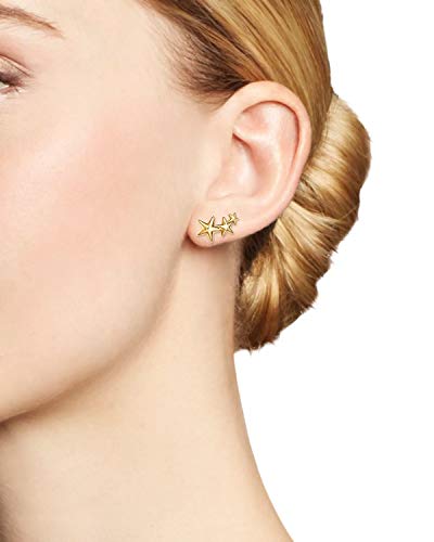 Gold Star and Sunburst Stud Earrings - AllenCOCO Ear Climbers Earrings for Women, 14K Gold Plated, 925 Silver Post Hypoallergenic
