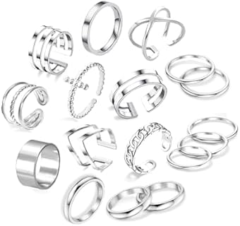 yfstyle 17PCS Knuckle Rings for Women Stainless Steel Rings Set Stackable Finger Rings Silver Knuckle Rings for Women Stackable Rings Sets Adjustable Knuckle Stackable Rings Midi Ring Set for Women