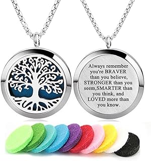GFONDINGD Aromatherapy Essential Oil Diffuser Necklace in Stainless Steel with Tree of Life Design & Robust Clasp