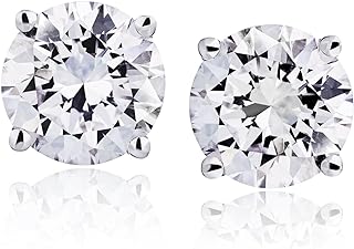 The Diamond Channel Lab Grown Solitaire Diamond Stud Earrings in White Gold with Screw Back, Round Cut Design