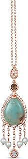 Le Vian 14k Rose Gold Coral Pendant Necklace with 3 1/3 Carat Pear-Shape Aquaprase Turquoise for Women, Adorned with Topaz & Dangling Pearls, Cable Chain with Lobster Claw Clasp - Elegant Teardrop Design
