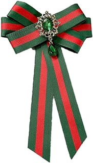Geen Red Stripe Bowknot Pre-tied Bow Tie Neck Tie Brooch Lapel Pins for Women Teen Girls Elegant Green Oval CZ Charm Suit Shirt Pin Collar Tie Corsage Accessories Clothes Jewelry Party Christmas Birthday Gifts