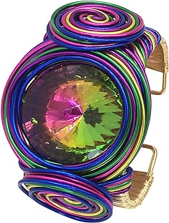 Chunky African Bracelets For Women Colorful Gold Wire Wide Sparkly Rhinestone Bangle Tribal Fashion Clothes Jewelry