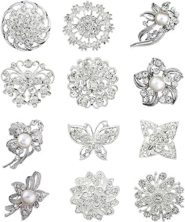 12pcs lot Silver Plated Crystal Rhinestone Wedding brooches pins