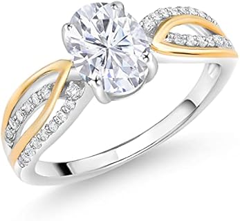 Luxurious Sterling Silver & 10k Yellow Gold Engagement Ring with Oval Moissanite and Lab Grown Diamonds for Women, Sizes 5-9