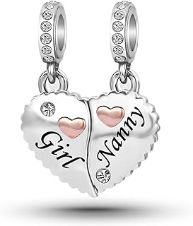 Bronze Charm Bracelet with Round Clasp for Grandmother and Granddaughter by KunBead, Ideal Birthday Jewelry Gift, Compatible with Pandora Necklace - Set of 2