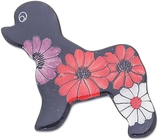 NOVICA Handpainted Black Poodle Dog Brooch Pin with Flowers Ceramic Multicolor Thailand Floral [1.8 in L x 1.8 in W x 0.1 in D] 'Black Floral Poodle'