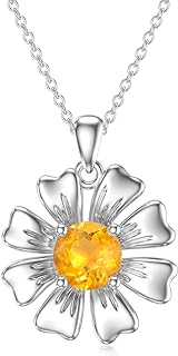 Daisy Necklace 925 Sterling Silver Daisy Flower Pendant Natural Citrine Daisy Necklace Exquisite Jewelry Gift for Women Girls