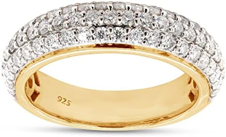 SAVEARTH DIAMONDS 1.00 Carat Round Lab Created Moissanite & Lab Grown Diamond 3 Row Eternity Wedding Band Ring For Women In 14K Gold Over Sterling Silver (VS-SI Clarity, 1.00 Cttw), Gift For Her