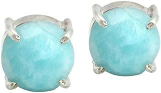 Sterling Silver Stud Earrings with Energetic Natural Stone, Hand-carved, Round Cut, 9mm, Gift for Women on Mother's Day, Birthday, or Wedding Celebration
