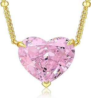 14K Gold Plated Blue Diamond Heart Pendant Necklace with Twister Rope Chain for Women, Sparkling Anniversary or Birthday Gift