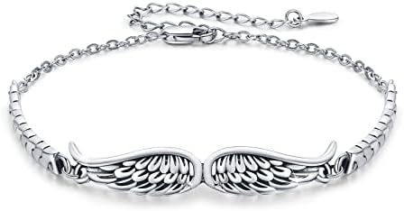 OHAYOO Angel Wings Bracelet Vintage Sterling Silver: Unisex Adjustable Bangle with Buckle Clasp, Celtic Knot Design