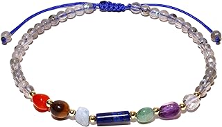 7 Chakra Beaded Amethyst Anklet with Bead Chain for Women - Delicate Copper Material, No Clasp Design - Spiritual, Meditation, Yoga, Beach Jewelry