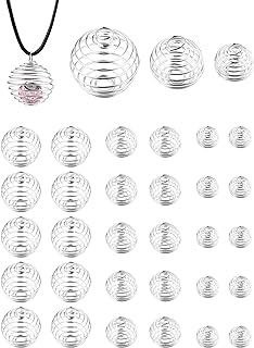 JIALEEY Spiral Bead Cages Pendants, 30 PCs 3 Sizes Silver Plated Stone Holder Necklace Cage Pendants Findings for Jewelry Making and Crafting