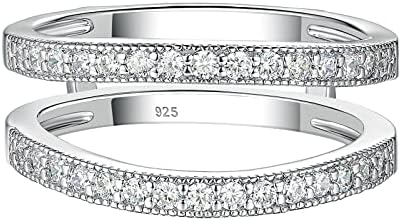SHELOVES Womens Wedding Band Ring Enhancers Round White AAAAA CZ 925 Sterling Silver Guard Rings Sz 4-13