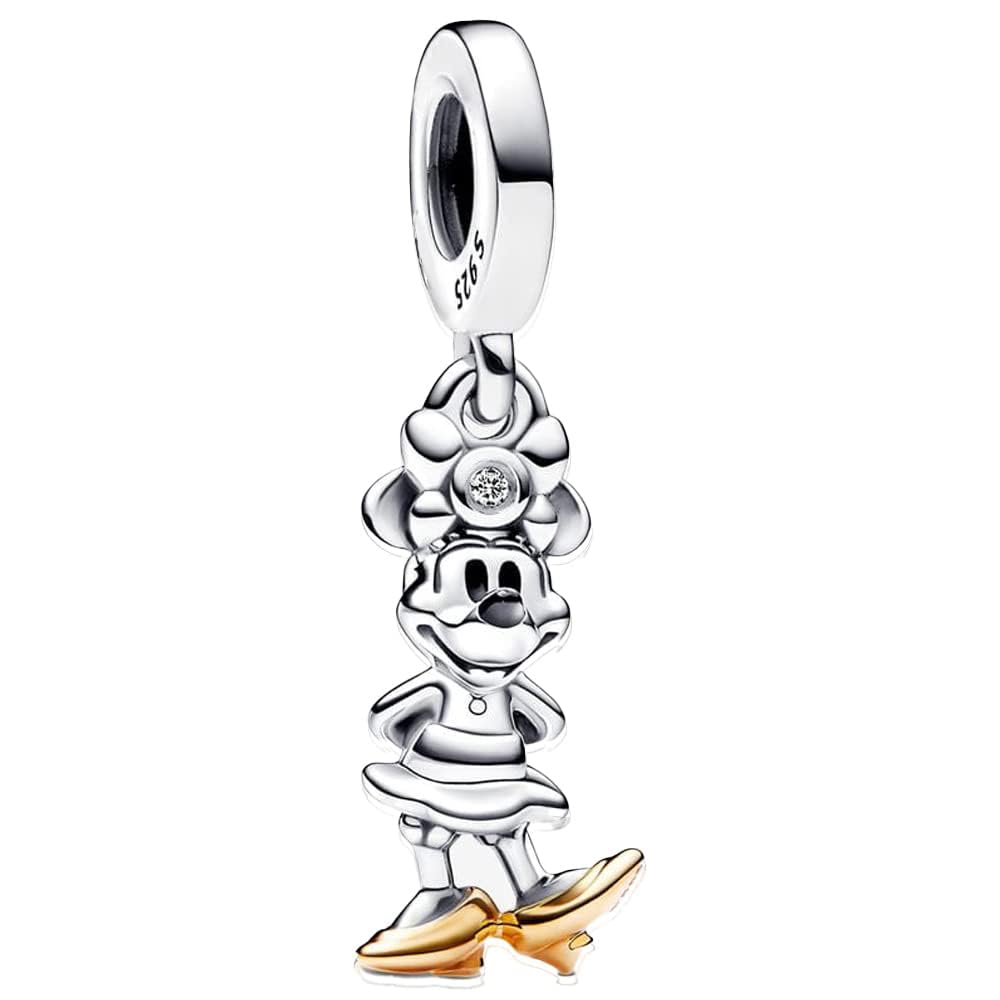Disney-inspired Sterling Silver Charm Bracelet with Cubic Zirconia Heart Pendants - Perfect Gift for Women and Girls