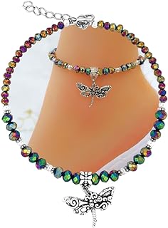 BESHEEK Dragonfly Rainbow Crystal Beaded Anklet Ankle Bracelets for Women | Handmade Adjustable Anklet for Women