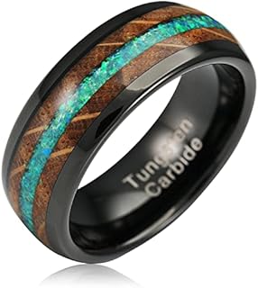 100S JEWELRY Black Tungsten Rings For Men Whiskey Barrel & Green Opal Wedding Promise Engagement Band Size 6-16