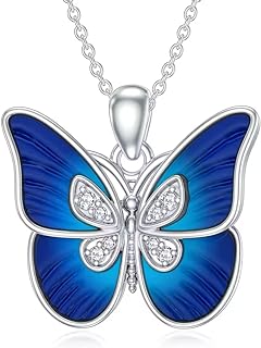 Diamond Butterfly Necklace for Women 925 Sterling Silver Blue Gradient Butterfly Pendant Necklace Diamond Jewelry Gifts for Women Daughter Mom Wife Girlfriend Friends