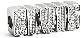 Elvis Presley Women's Sterling Silver Letters Crystal Bead Charm Set, Silver, One Size