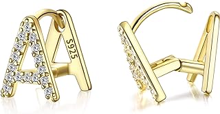 FANZE 14K Gold Plated Initial Stud Earrings with Cubic Zirconia in Comfortable Pierced Style for Women - Made from Premium 925 Sterling Silver