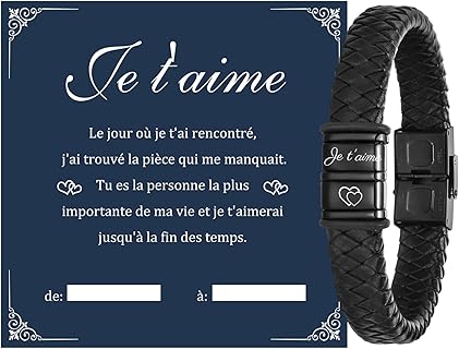 Bracelet Homme Yves Saint Laurent en Cuir Noir Tressé avec Gravure 