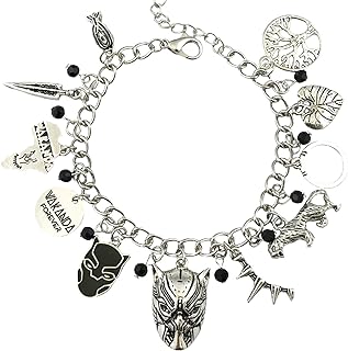 Black Panther Wakanda Beads Bracelet Box Chain with Lobster Claw Clasp – Anime Cartoon Superhero Avengers Fashion Accessory for Women and Girls – Hypoallergenic Alloy Metal