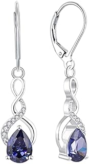 Garnet Drop Earrings with Tanzanite Lever Back Design For Women, Sterling Silver YL Dangle Design