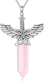 Rose Quartz Necklace for Women Sterling Silver Dagger Sword Pendant Rose Quartz Jewelry Gifts for Women Teens Girls