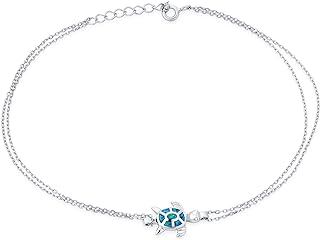 Bling Jewelry Hawaii Tropical Beach Vacation Nautical Multi Charm Starfish Crab Seahorse Seashell Anklet Ankle Bracelet For Women .925 Sterling Silver Adjustable 9 To 10 Inch