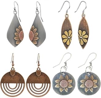 Boho Earrings Set, Statemen Trendy Earrings, Gray Flower Earrings, Dangle Ethnic Earrings for Women Girls, Handmade Bohemian Vintage Jewelry Set