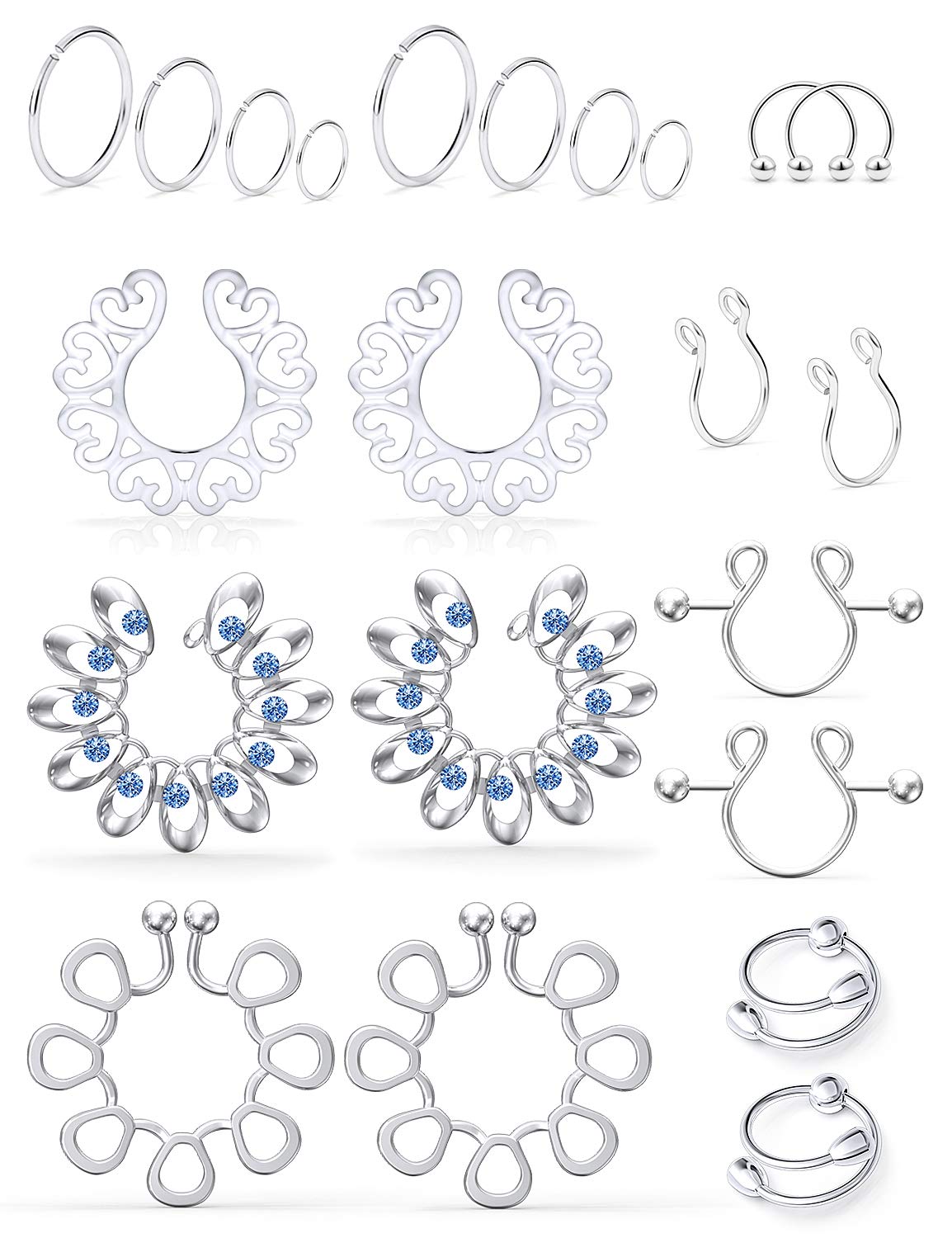 thumbnail image 2 of OUFER Non-Piercing Nipple Jewelry - Adjustable Fake Nipple Rings With CZ Stones, Stainless Steel 2 of 14