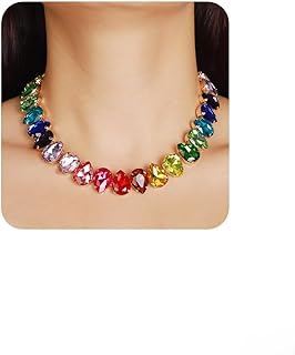 YERTTER Sparkle Colorful Full Rhinestone Choker Oval Crystal Chain Collar Stunning Boho Crystal Statement Clavicle Choker Necklace for Wedding Women Girls