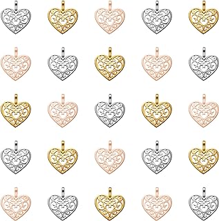 MseaRust 150Pcs 3 Colors Alloy Hollow Lovely Heart Charms Hollow Moon Charms Celestial Charms For DIY Jewelry Alphabet Best Friend Pendants Necklace Earring Bracelet Making