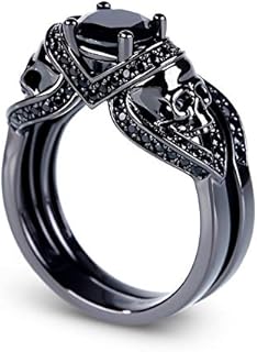 Jeulia 3.6 Carat Black Tone Skull Rings for Women Men Sterling Silver Round Cut Engagement Rings Bridal Sets Wedding Rings Cubic Zirconia Promise Engagement Anniversary with Jewelry Box