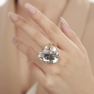 YERTTER Multi Color Crystal Thick Heart Shape Ring Gold Women Statement Vintage Ring Adjustable Chic Rhinestone Band Ring for Wedding Women Brides