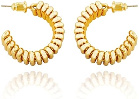 Gold Coil Hoop Earrings Modern Chunky Statement Jewelry for Women 18K Gold Plated Brass 925 Sterling Silver Posts Trendy Gifts