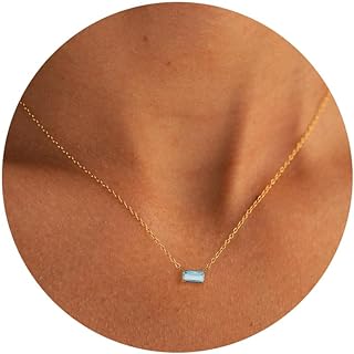 Trendy 14K Gold Plated CZ Chain Pendant - Dainty Birthstone Necklace for Women Jewelry Gift