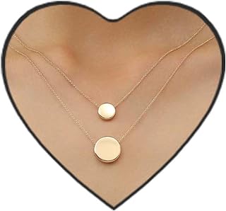 Gold Double Circle Layer Necklace - 14k Real Gold Plated Waterproof Trendy Round Coin Disc Layer Pendant Choker Necklace For Women Girls