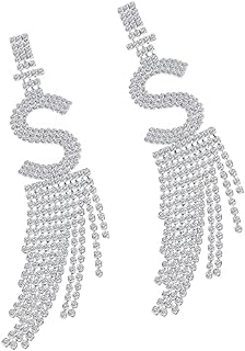 MJartoria Women's Sparkling Rhinestone Initial S Dangle Earrings with Push Back, Long Crystal Tassel Chandelier Design - Lightweight Alloy Party Jewelry Gift