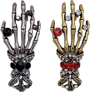 SELOVO Antique Brass Crystal Skull Brooch with Pin Clasp, 2-Inch Party Accessory & Statement Jewelry