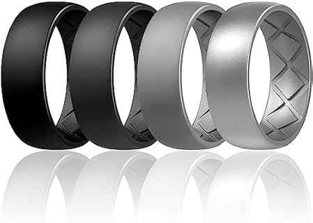 Egnaro Silicone Ring Men, Inner Arc Ergonomic Breathable Design Mens Rubber Wedding Band with Half Sizes, 7 Rings / 4 Rings / 1 Ring Engagement Bands Promise Rings, 8mm Wide - 2.5mm Thick