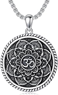 Seiyang Buddhism Neckalce 925 Sterling Silver Om Lotus Pendant Jewelry for Men Women With 2.5mm 22+2 IN Rolo Chain (with Gift Box)